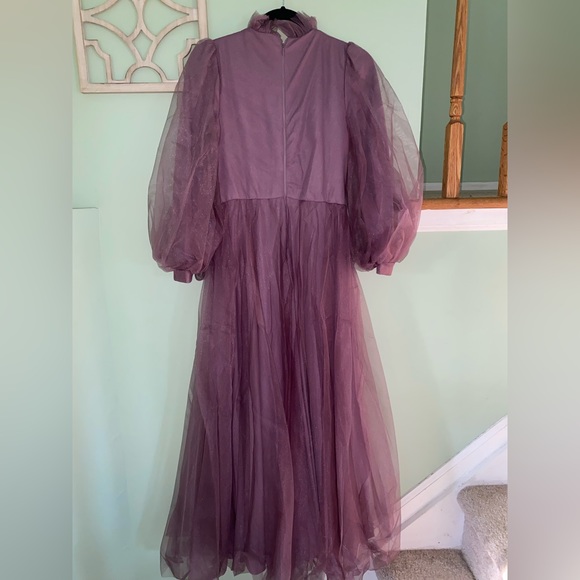 Purple long sleeves high neck evening dress fully lined - Picture 4 of 5